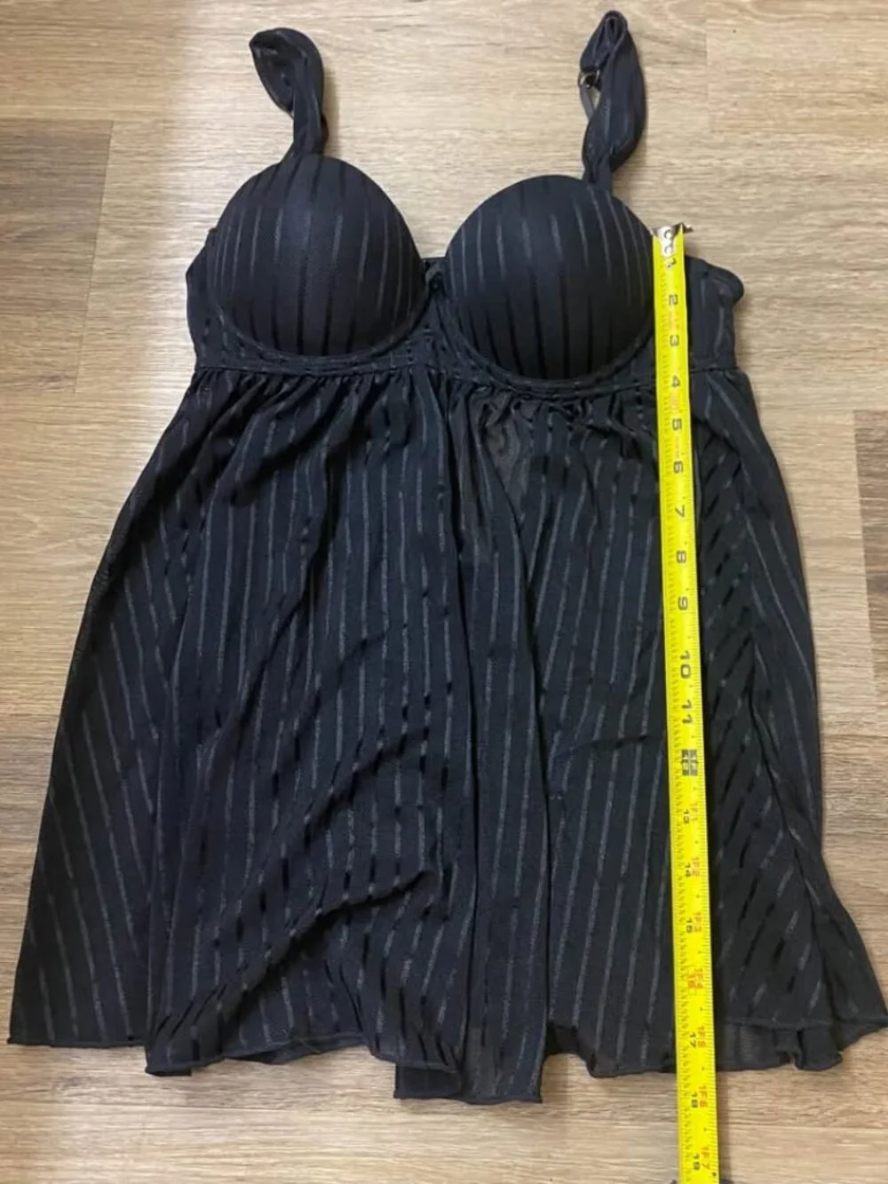 Black Pinstripe Sheer Mesh Underwire Babydoll – Size Medium